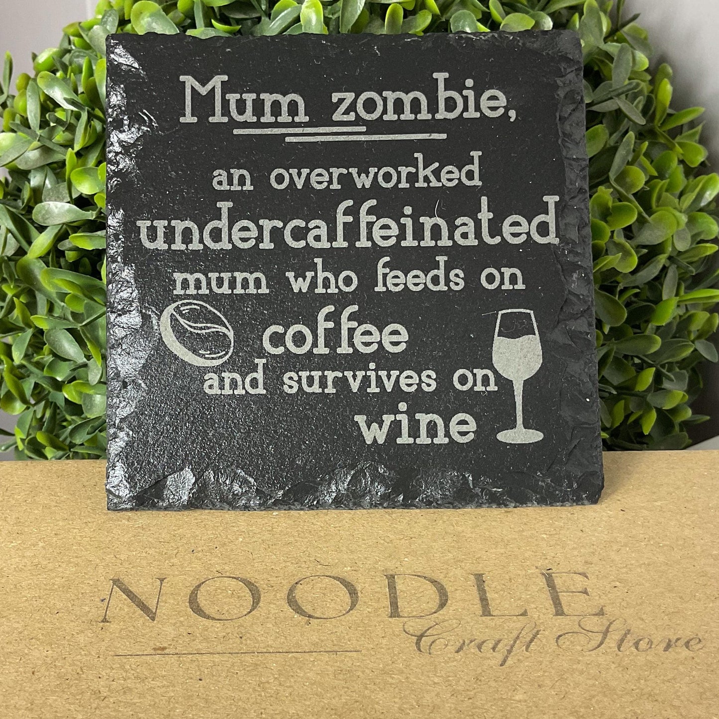 Beautiful Mum Zombie slate coaster, laser engraved and finished with a clear gloss protective coat